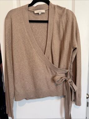 LOFT Taupe Wrap Sweater with Side Tie